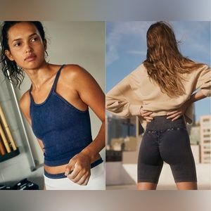 Free People Movement Happiness Runs Long Crop & Good Karma Ruched Short SET XS/S